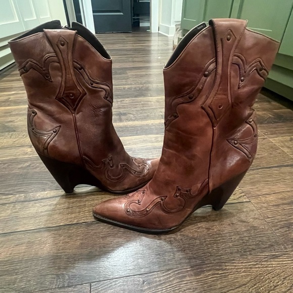 BCBGirls Brown Leather Heeled Boots - Picture 6 of 9